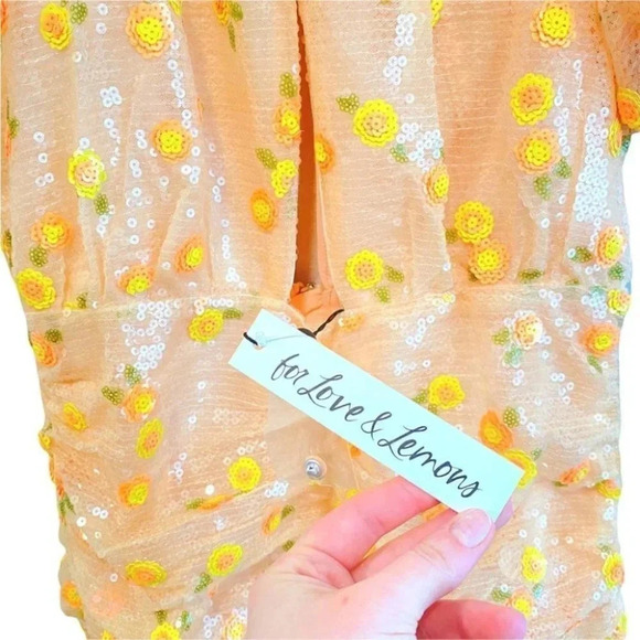 NWT For Love & Lemons Ryder Sequin Floral Mini Dress in Tangerine Size: Small - Picture 9 of 14